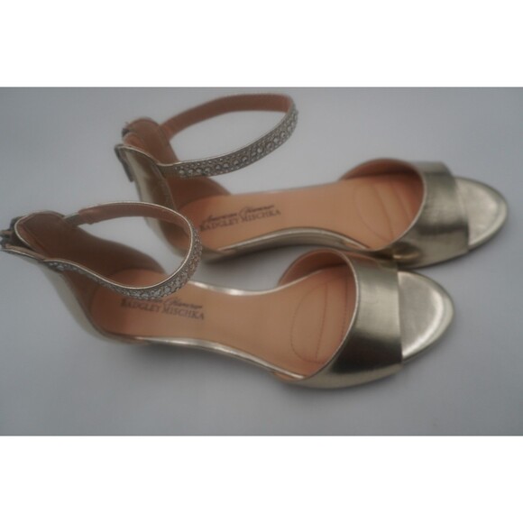 American Glamour Badgley Mischka Gold Open Toe Crystal Ankle Strap Sandals Sz 7 - Picture 3 of 10
